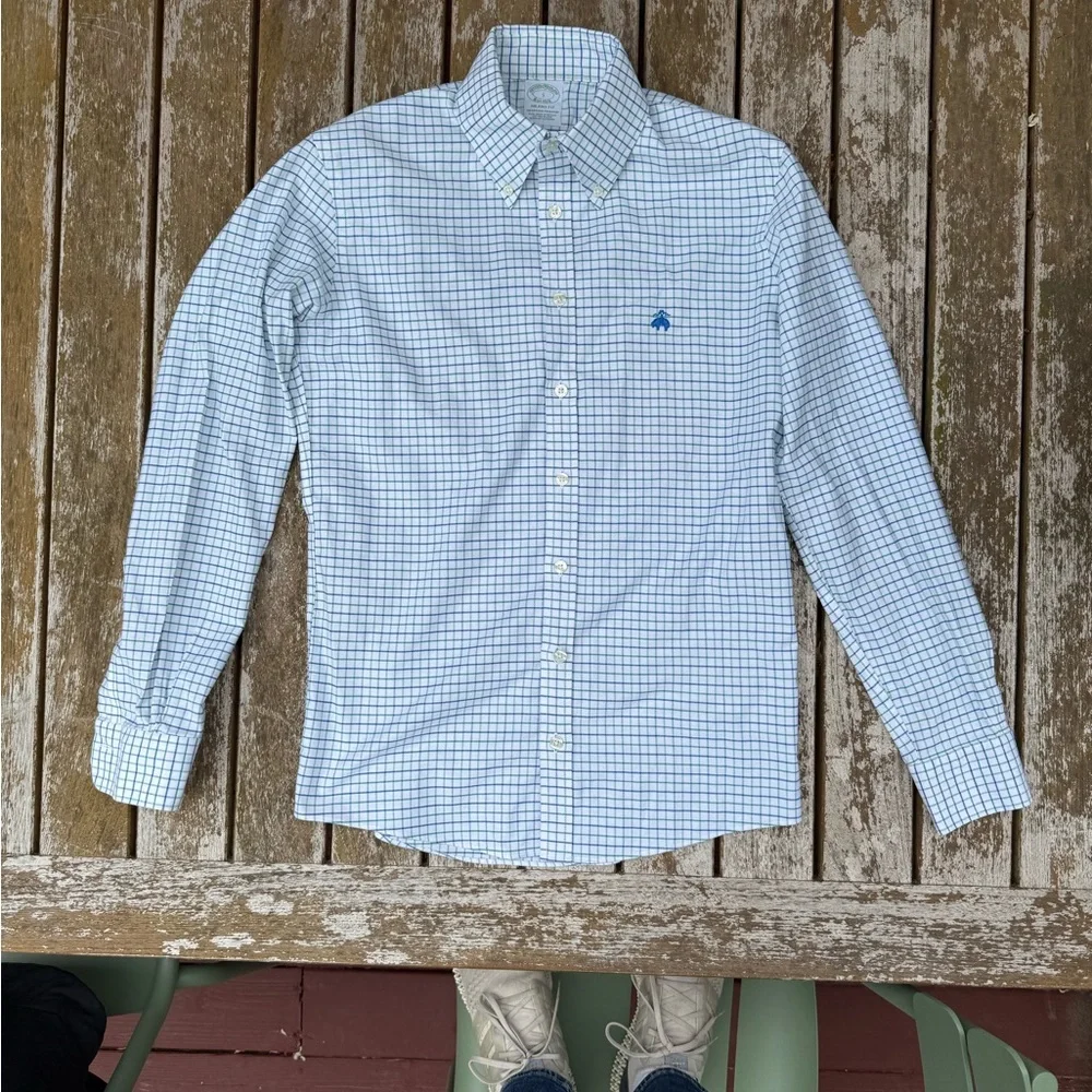 Brooks Brothers Men's Checkered Shirt - White, Green, and Blue - Picture 4 of 4